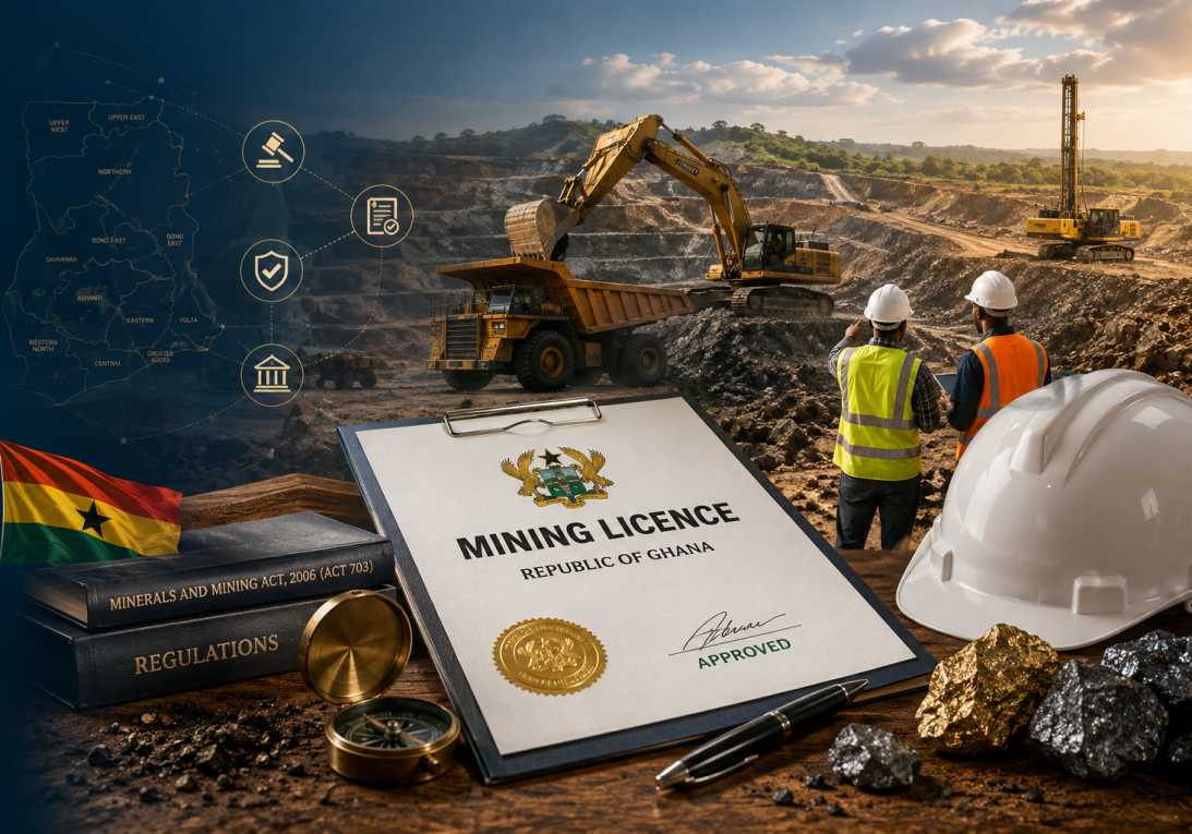 How to obtain a mining licence in Ghana with mining operations, licence documents and mining equipment