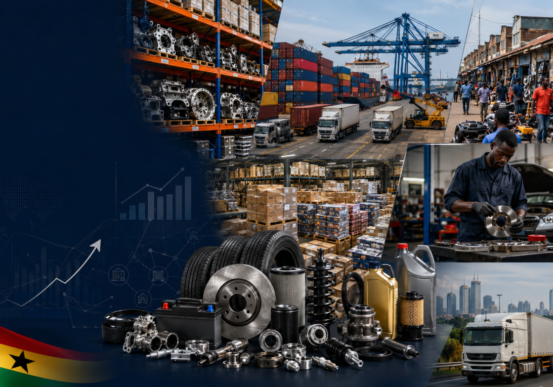 Vehicle spare parts market in Ghana showing automotive components and distribution network
